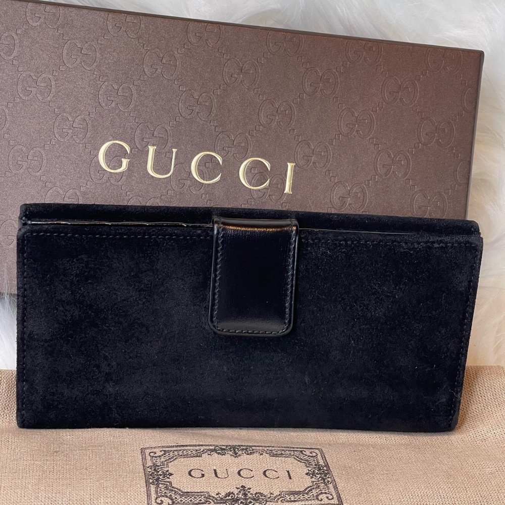 Gucci SoHo Classy Black Suede & Leather Long Sleek Wallet Full Inclusion EUC 🖤 - Picture 8 of 11